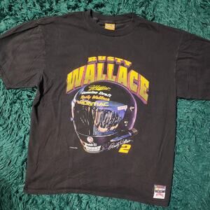 Vintage 90s Rusty Wallace Miller Genuine Draft NASCAR Tee Nutmeg USA 25x31